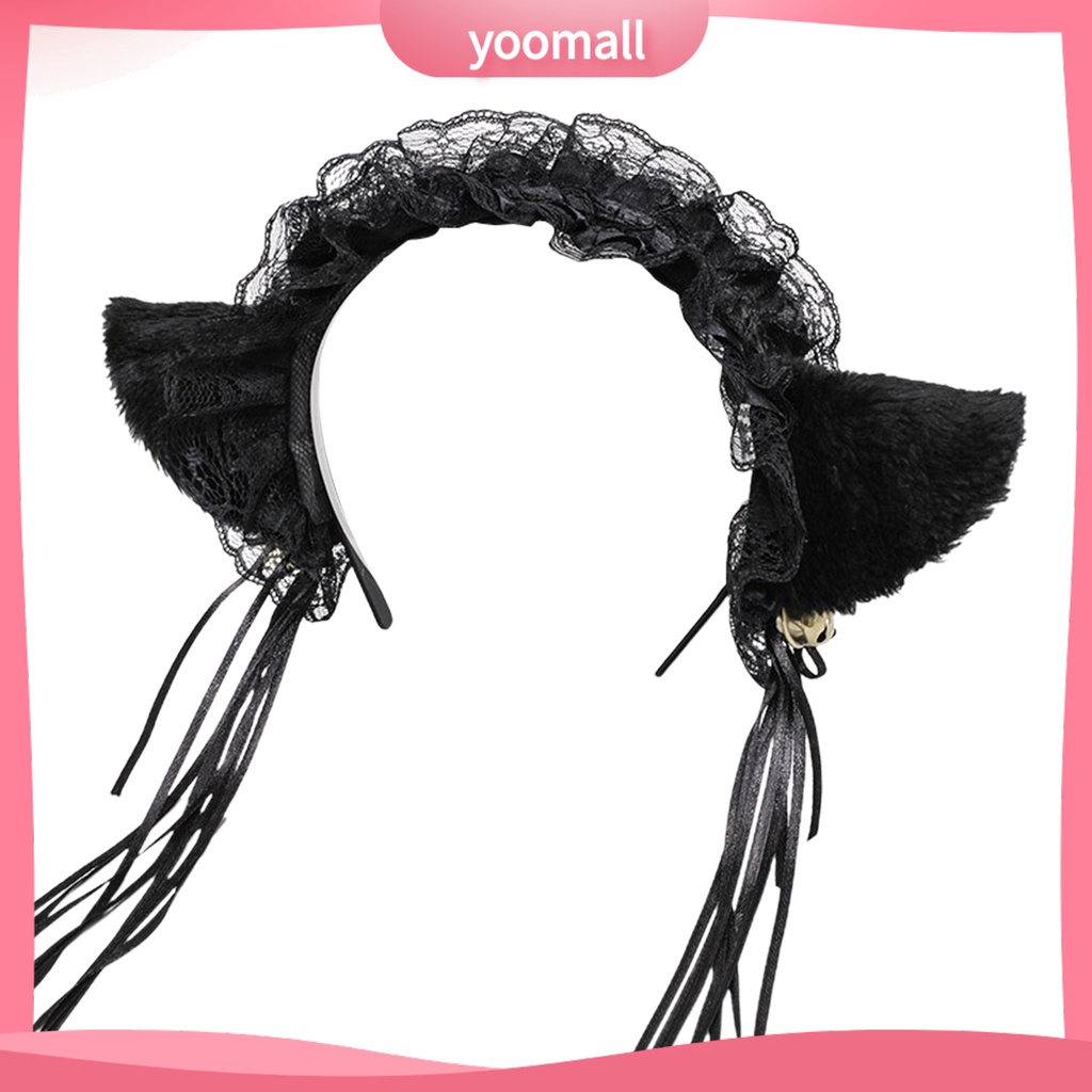 Băng Đô Tai Mèo Phối Ren Tua Rua Phong Cách Gothic Lolita Cho Nữ