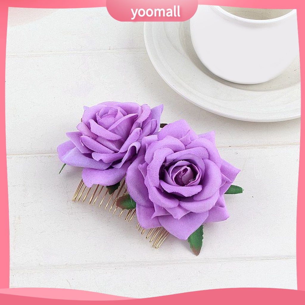 Lược Cài Tóc Răng Nhọn Đính Hoa Hồng Thật Chống Trượt Trang Trí Tiệc Cưới