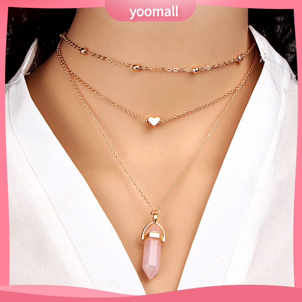 [YM] Vòng Cổ Choker 3 Lớp Đính Hạt Pha Lê Giả Hình Lục Giác / Trái Tim Phù Hợp Với Tất Cả Dành Cho Bạn