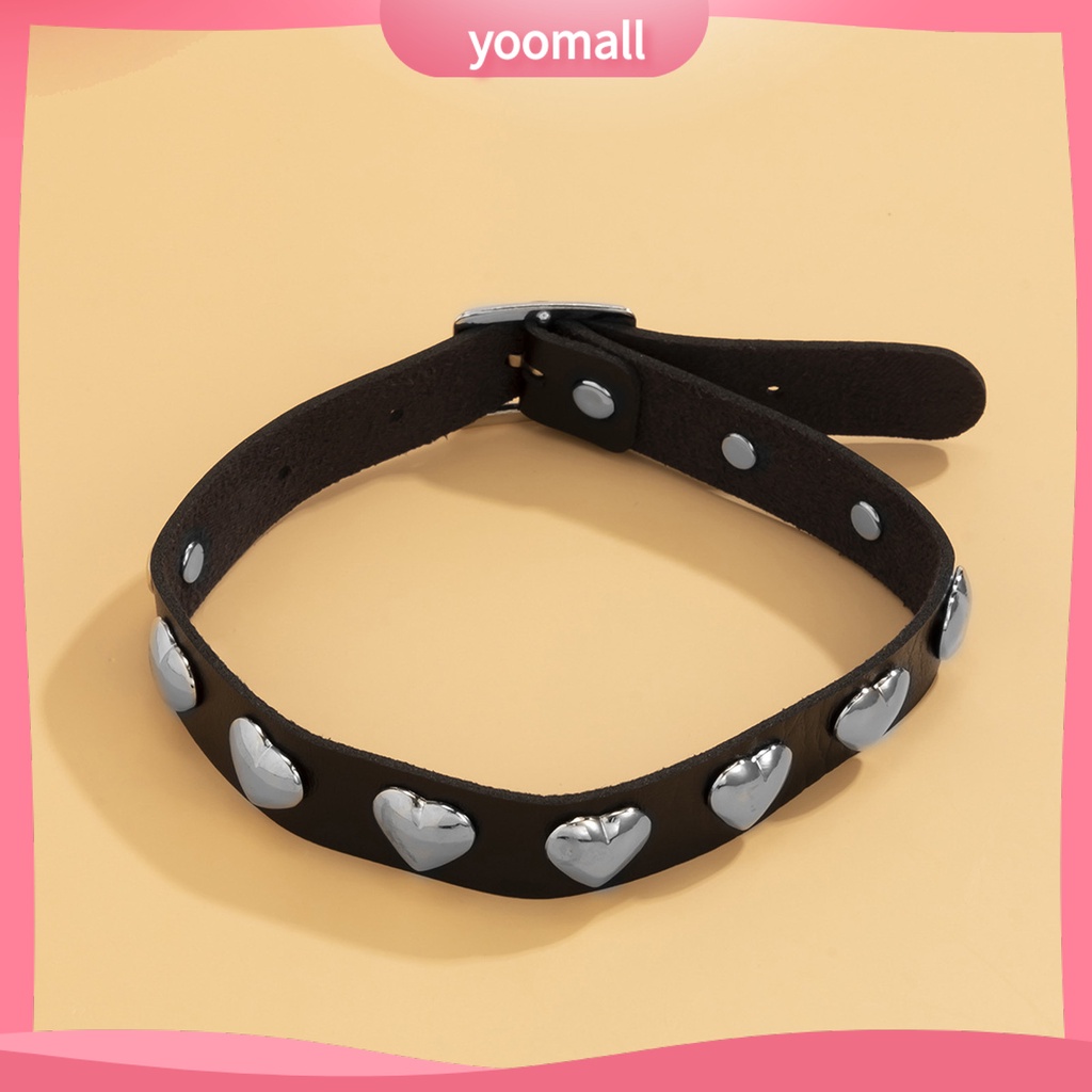 [YM] Vòng Cổ Choker Giả Da Mặt Trái Tim Phong Cách Gothic Có Thể Điều Chỉnh Kích Cỡ Dành Cho