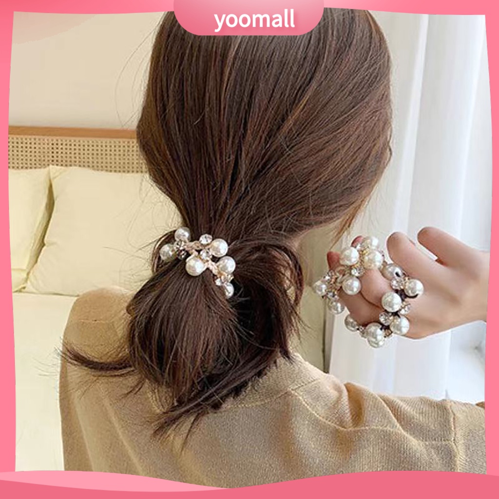 Dây Buộc Tóc Đính Đá Ngọc Trai Giả Lấp Lánh Phong Cách Hàn Quốc