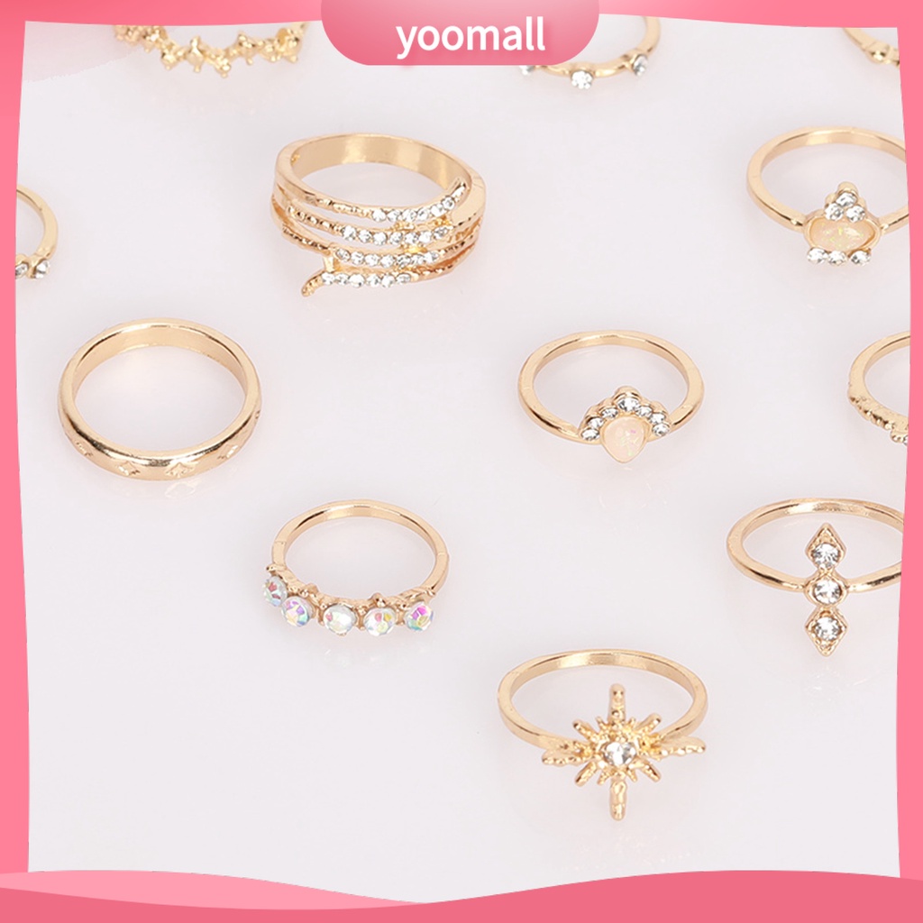 Bộ 17 Nhẫn Đính Đá Nhân Tạo Phong Cách Bohemian Thời Trang Dành Cho Nữ