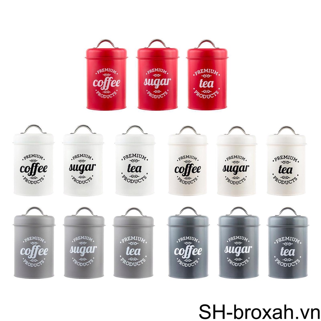 Set 3 Hộp Thiếc Đựng Trà / Cà Phê / Đường Tiện Dụng Cho Nhà Bếp