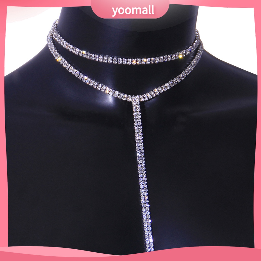 Vòng cổ Hai Lớp Dáng Dài Đính Đá Lấp Lánh Thời Trang Dành Cho Nữ