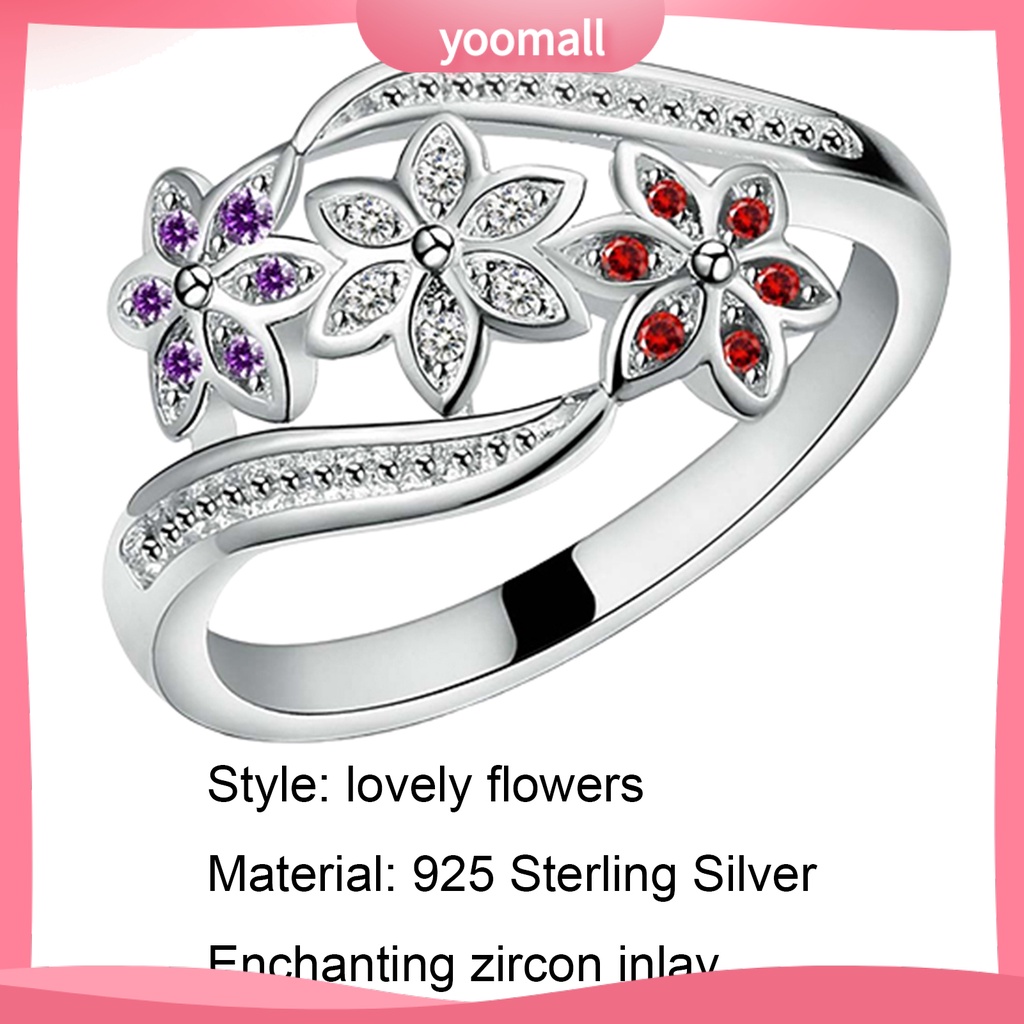 Nhẫn Mạ Bạc Hình Hoa Đính Đá Zircon Thời Trang Cho Nữ