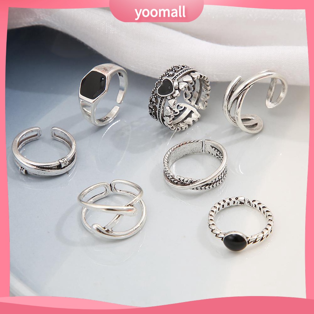 Set 7 Nhẫn Đeo Khớp Ngón Tay Kim Loại Đính Đá Thời Trang Cho Nữ