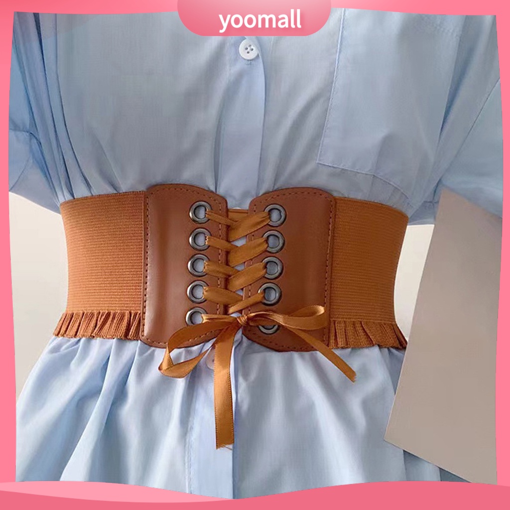 Thắt Lưng Giả Da Phối Bèo Độ Co Giãn Cao Phong Cách Retro Thời Trang Cho Nữ