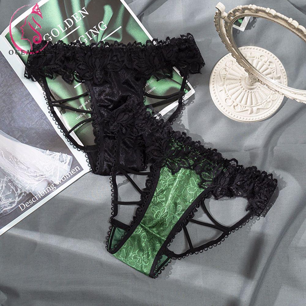 OCEANMAP Quần Lót Ren Thoáng Khí Lưng Vừa In Họa Tiết Đính Nơ Quyến Rũ Cho Nữ
