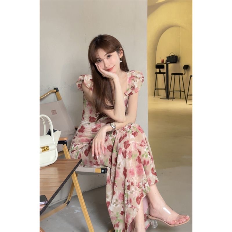 Đầm Dài In Hoa Thời Trang Mùa Hè 2023 Phong Cách Pháp Cổ Điển Hàng Mới