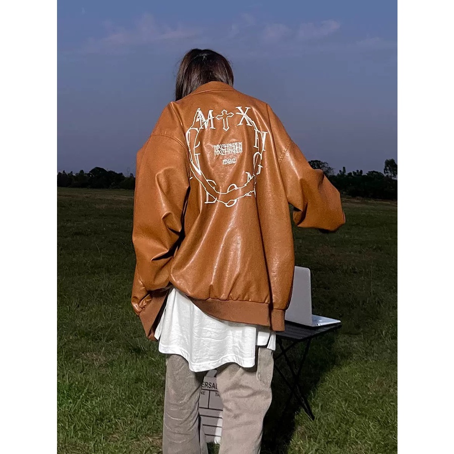 Áo Khoác Bóng Chày Bằng Da Phong Cách Hip Hop Đường Phố Mỹ Cổ Điển Hợp Thời Trang Cho Nữ