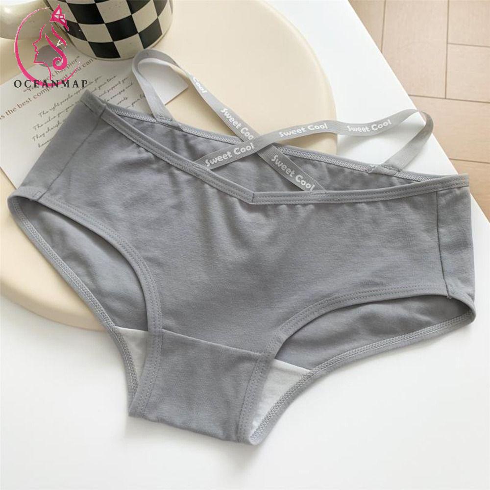 OCEANMAP Quần Lót Cotton Thoáng Khí Màu Trơn Thời Trang Cho Nữ