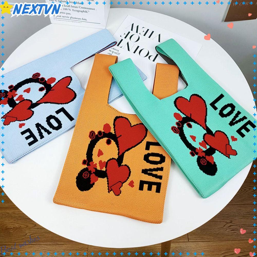 NEXTVN Túi Mua Sắm Đan Len Đeo Cổ Tay Sức Chứa Lớn Hình Thỏ Hoạt Hình Có Thể Tái Sử Dụng Cho Nữ