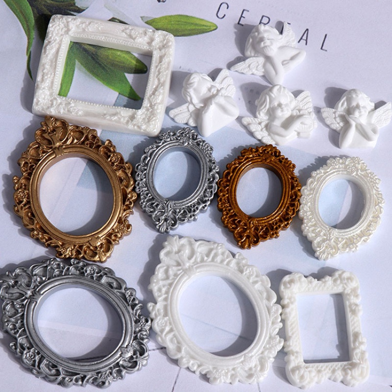 Set 10 Khung Ảnh Màu Trắng / Vàng / Bạc Trang Trí Ốp Điện Thoại DIY