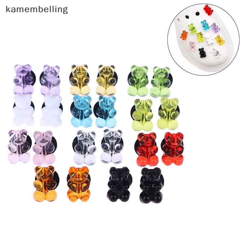 Kamembelling Set 2 Phụ Kiện Nút Nhựa Hình Gấu Hoạt Hình Màu Kẹo Trang Trí Giày Cho Bé Gái