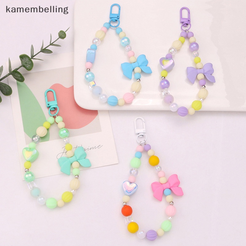 Kamembelling Móc Chìa Khóa Dạng Hạt Nhiều Màu Sắc Mặt Hình Nơ Trái Tim Mạ Điện Trang Trí Túi Xách Tai Nghe