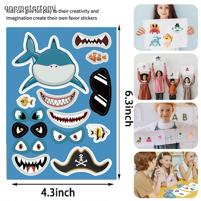 Onemetertomj Bộ 8 Miếng Dán Xếp Hình Động Vật Biển Đại Dương / Mặt Bạch Tuộc / Cá Mập Giáo Dục Trẻ Em DIY EN