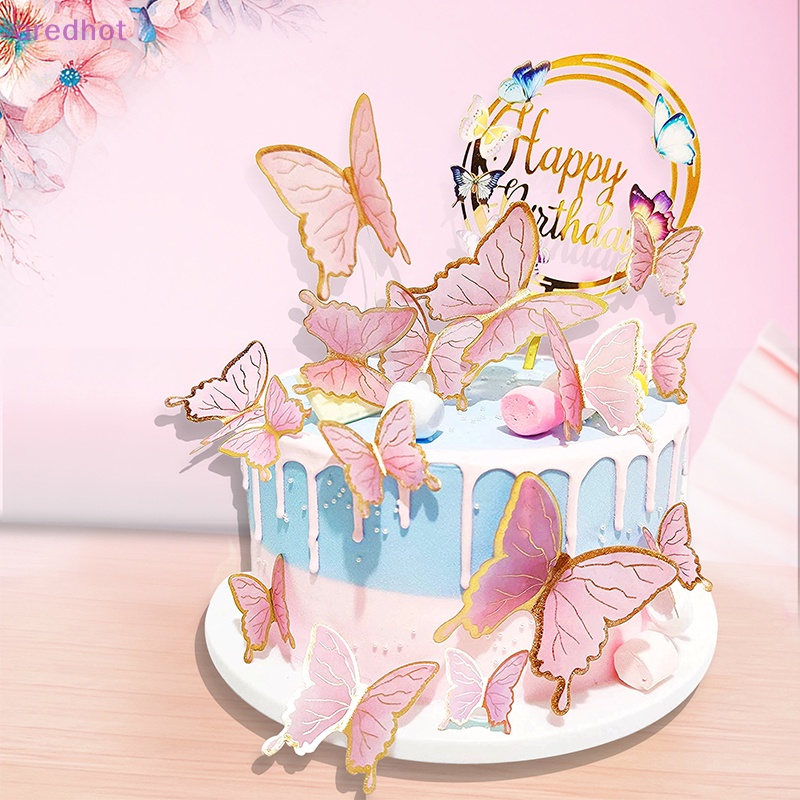 Set 16 Bươm Bướm Trang Trí Bánh Kem Bằng Acrylic Xinh Xắn Tiện Dụng Mới