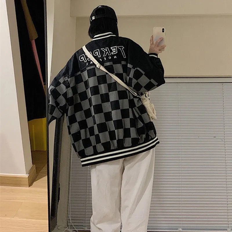 Áo Khoác Bóng Chày Sọc Ca Rô Phong Cách Hàn Quốc Thời Trang Thu Xuân Dành Cho Nữ