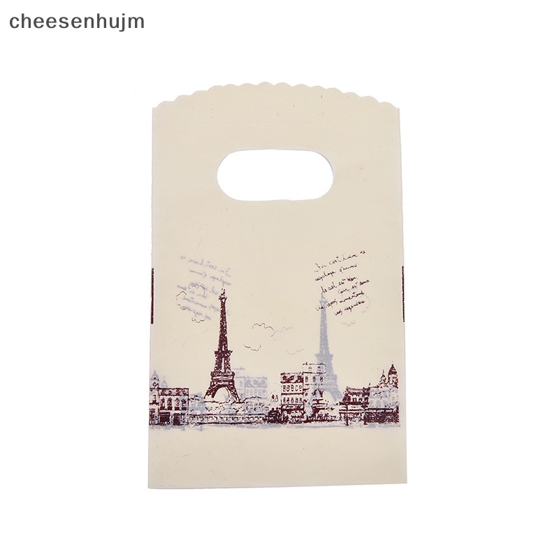 Set 100 Túi Mua Sắm Bằng Nhựa Có Tay Cầm Màu Hồng Hình Tháp Eiffel