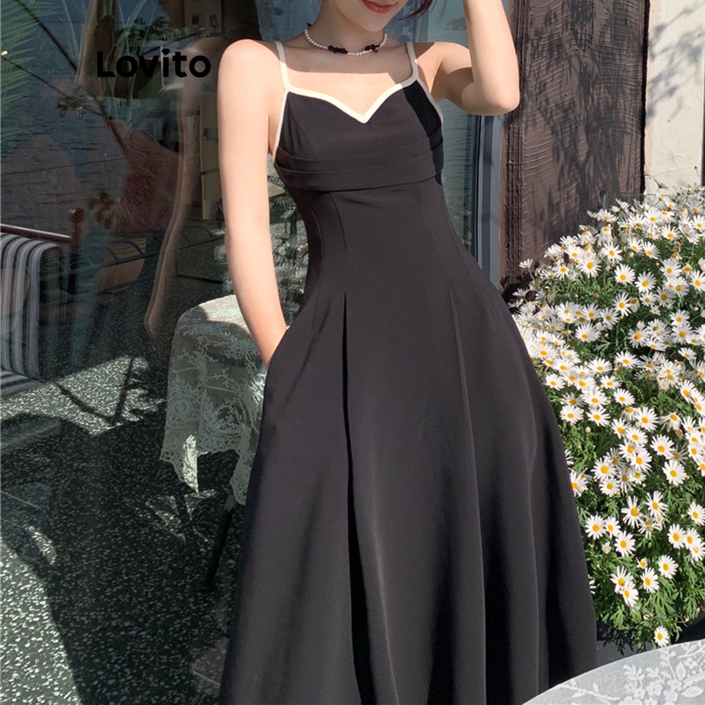 Đầm suông Lovito phối viền tương phản thanh lịch cho nữ LNA11153