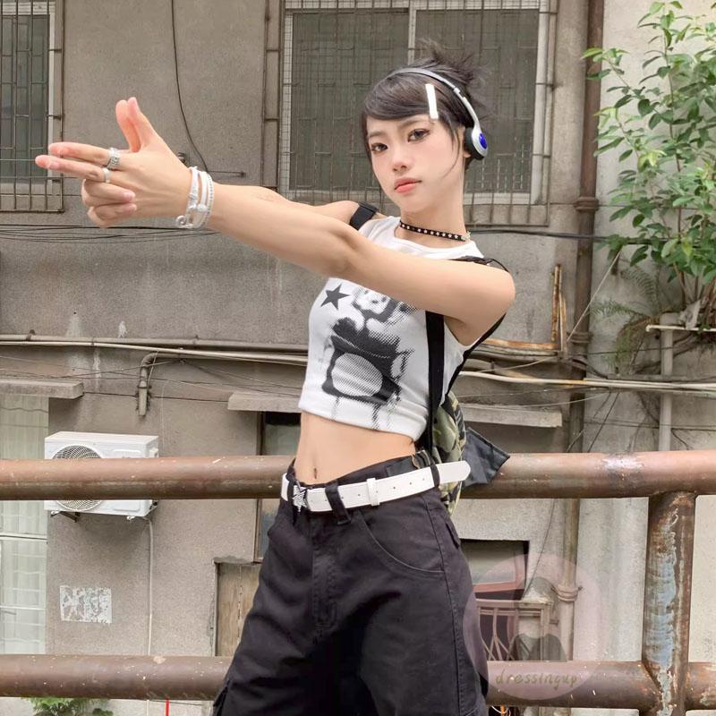 Áo Tank Top Nữ Cổ Tròn Không Tay In Hình Robot Hoạt Hình Y2K