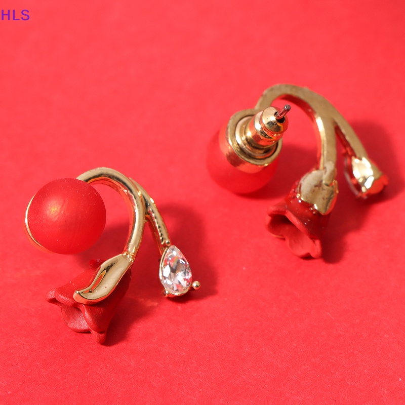 Bông Tai Hình Hoa Đính Ngọc Trai Giả Màu Đỏ Thiết Kế Thanh Lịch Thời Trang Cho Nữ