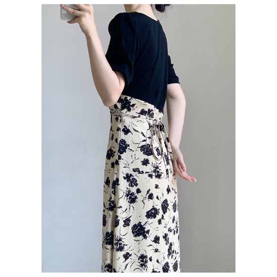 Đầm Midi Cổ Vuông Tay Ngắn In Họa Tiết Hoa Thời Trang Mùa Hè Kiểu Pháp Xinh Xắn Cho Nữ