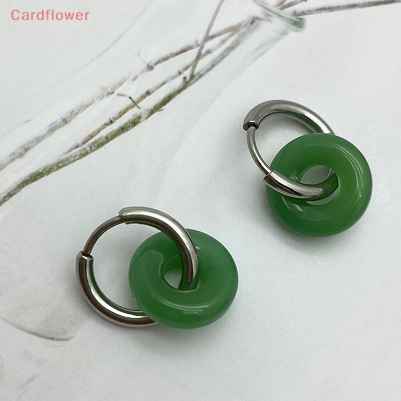 Khuyên Tai Tròn Bằng Thép Titan Đính Đá Ngọc Bích Phong Cách Vintage Mới