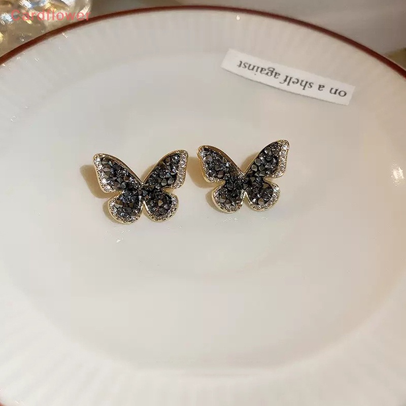 Khuyên Tai Hình Bướm Đen Đính Đá Zircon Thời Trang Cho Nữ