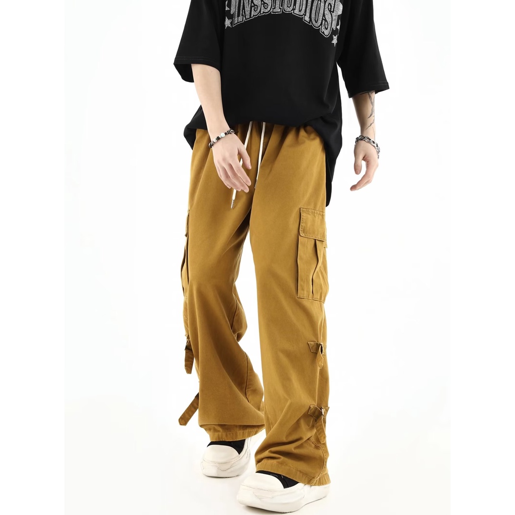 Quần Yếm Jean Ống Rộng Dáng Suông Cột Dây Kiểu Retro Đường Phố Mỹ Hàng Mới Dành Cho Bạn Nam