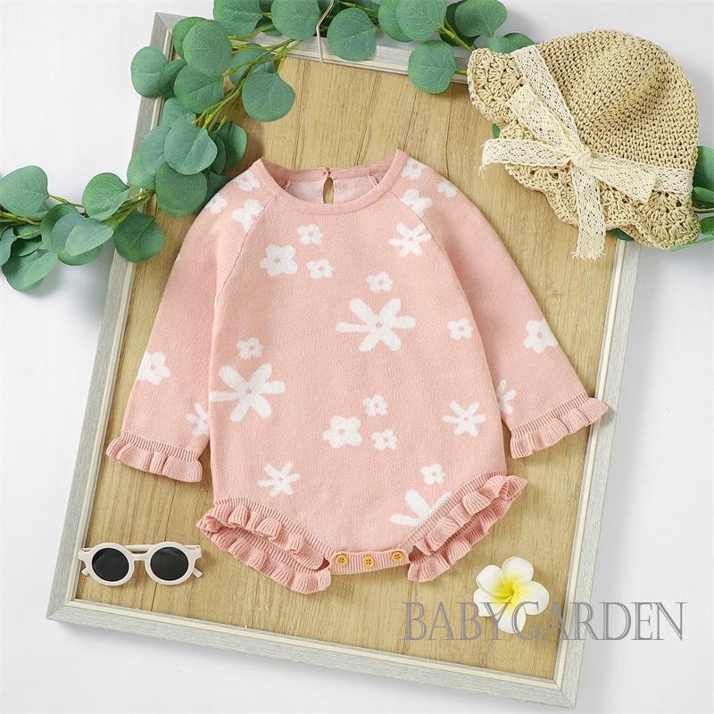 Bộ Áo Liền Quần Dệt Kim Tay Dài Cổ Thuyền In Hoa Thời Trang Mùa Thu Cho Bé Gái 0-24 Tháng Tuổi