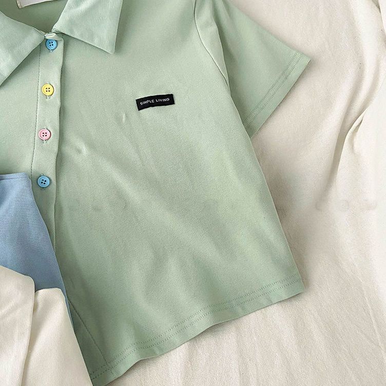 Áo Thun Polo Ngắn Tay Màu Sắc Đơn Giản Thời Trang Cho Nữ