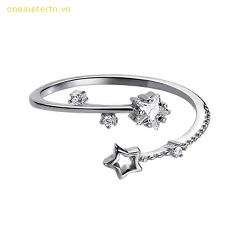 Nhẫn Hở Hình Ngôi Sao Năm Cánh Đính Đá Zircon Màu Bạc Điều Chỉnh Được Phong Cách Hàn Quốc Cho Nữ