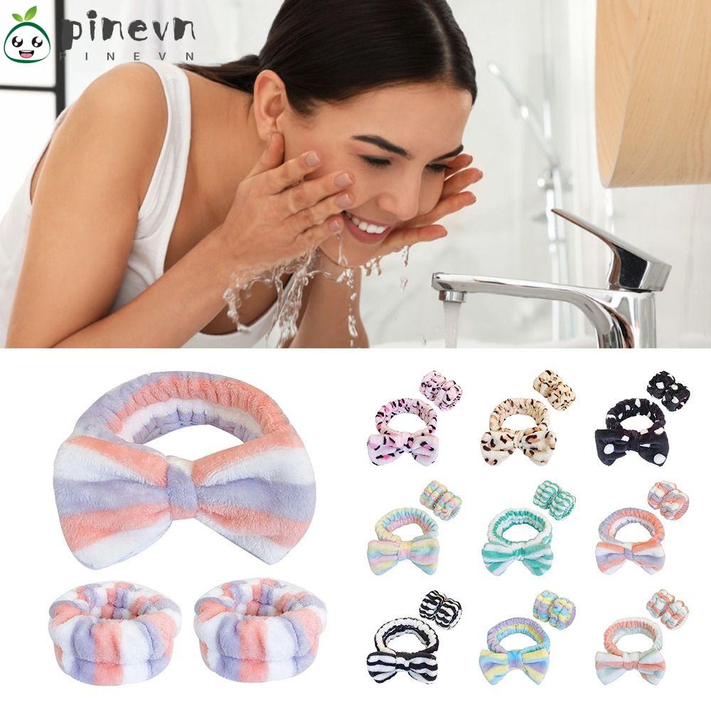 Pinevn Băng Đô Rửa Mặt / Cổ Tay Sợi Nhỏ Màu Trắng Thấm Hút Nước Ngăn Ngừa Rửa Mặt Khi Tập Yoga Chạy Bộ