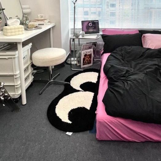 Thảm Lông Dày Chống Trượt Họa Tiết Kẻ Sọc Trắng Đen Đơn Giản Trang Trí Phòng Khách / Phòng Ngủ