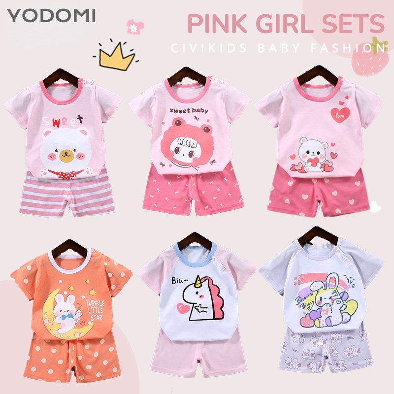 Bộ Áo Thun Tay Ngắn Và Quần Ngắn Bằng Cotton Nguyên Chất Thời Trang Mùa Hè Dành Cho Bé Gái 2177
