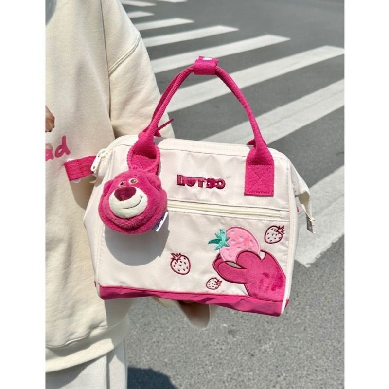 Túi Xách Đeo Vai Cỡ Lớn Họa Tiết Gấu Dâu Tây Hoạt Hình Đáng Yêu Dành Cho Nữ