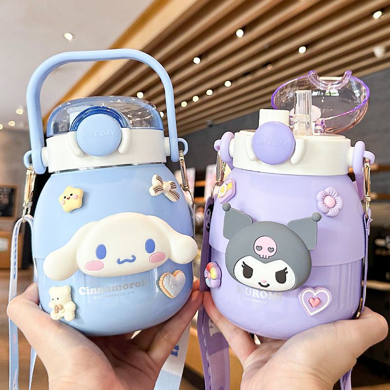 Ღ Bình Giữ Nhiệt Trẻ Em 880ml 316 Cốc Nước Sanrio Kuromi Nữ Ấm Bụng Lớn Bình Nước Di Động Ngoài Trời Đôi Có Ống Hút
