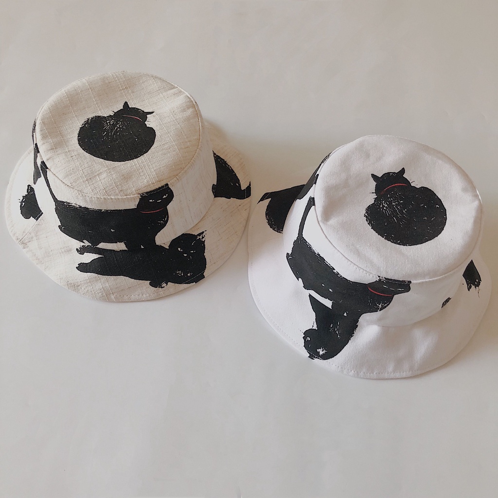 Nón Tai Bèo Vải Lanh Chống Nắng In Hình Mèo Graffiti Thời Trang Nhật Hàn Dễ Phối Đồ Cho Nam Và Nữ