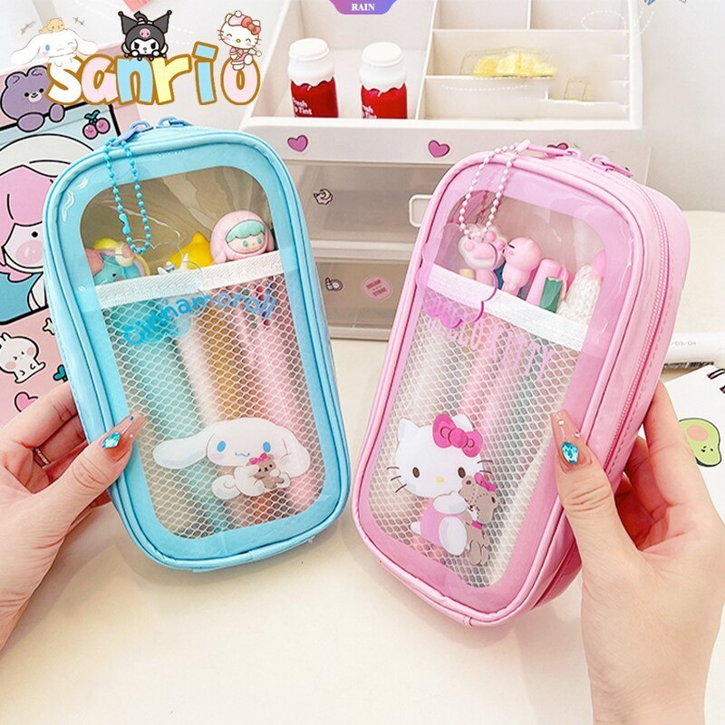 Túi Đựng Bút Bằng PVC Trong Suốt Nhiều Ngăn In Hoạt Hình Sanrio Hello Kitty Kuromi My Melody Cinnamoroll Cho Học Sinh