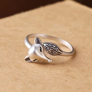925 Silver Fox Open Ring Girls' New Light Luxury Simple Versatile Thai Silver Ring Female Minority Index Finger Ring Jewelry
