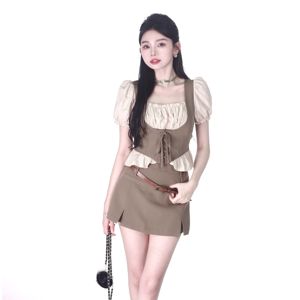 [Áo Sơ Mi Dây Rút) Quần Culottes Song OLBX Ôm Eo Phong Cách Pháp Cổ [Miss Mùa Hè Cho Nữ