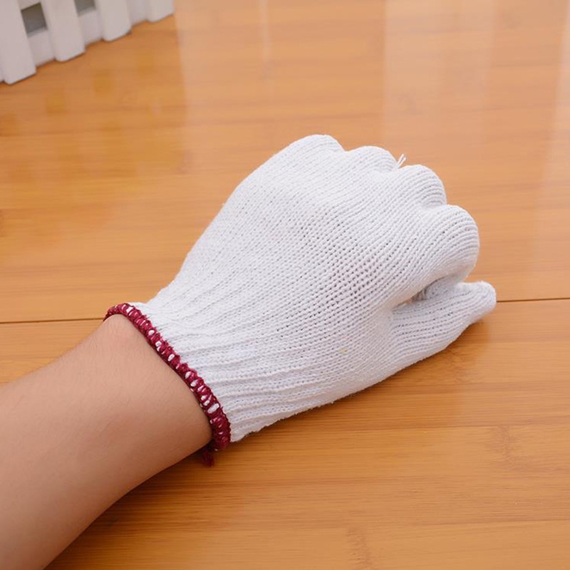 Găng Tay Bảo Hộ Lao Động Sợi Poly 50G Ôm Sát, Chống Trượt, Chống Giãn, Thao Tác Linh Hoạt (Màu Trắng-Loại Dày)