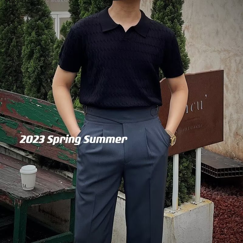 Áo Thun polo Dệt Kim Tay Ngắn Phong Cách Hàn Quốc Thời Trang Cao Cấp Cho Nam