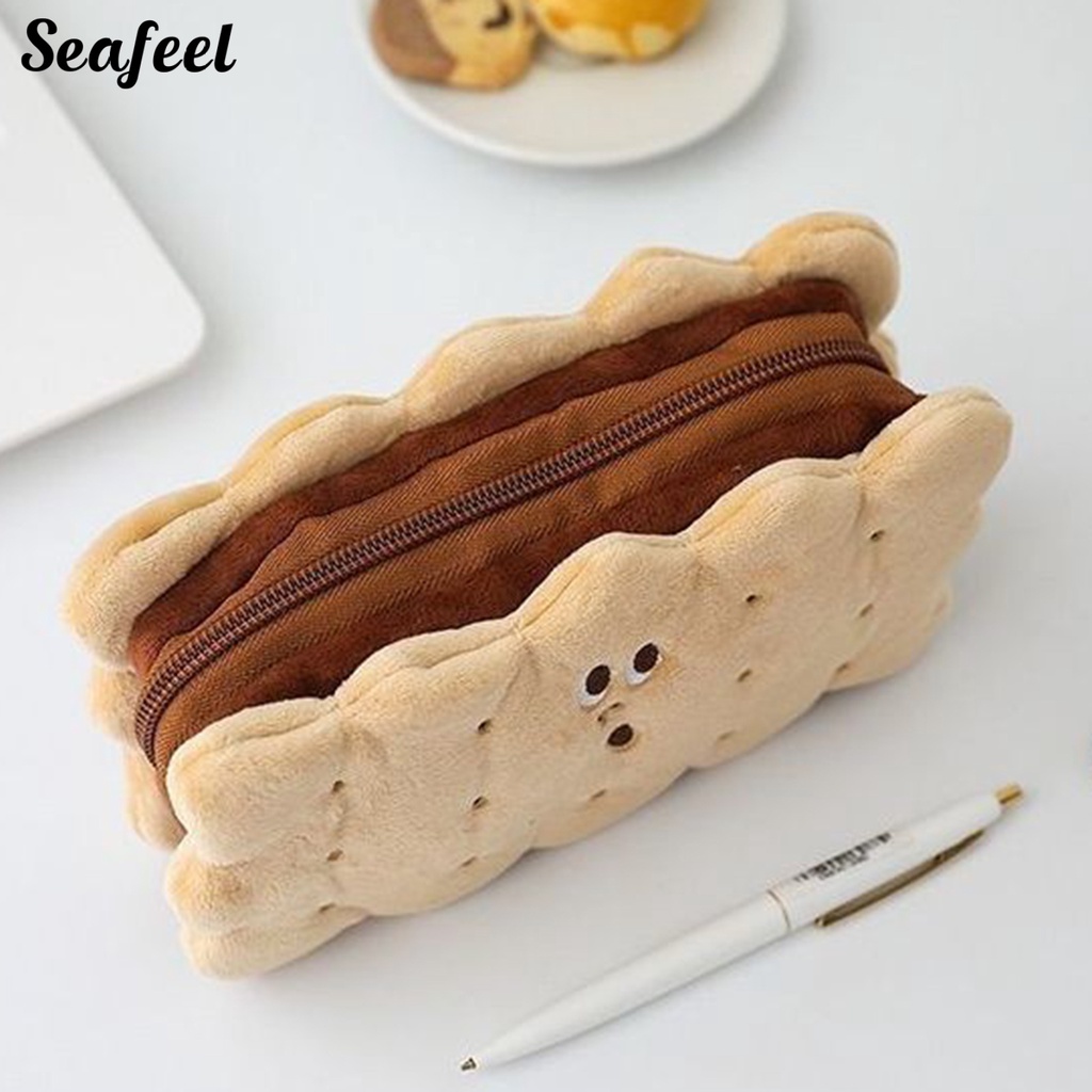 Túi Đựng Bút Hình Bánh Quy Bằng Lông Nhung Dễ Thương Xinh Xắn