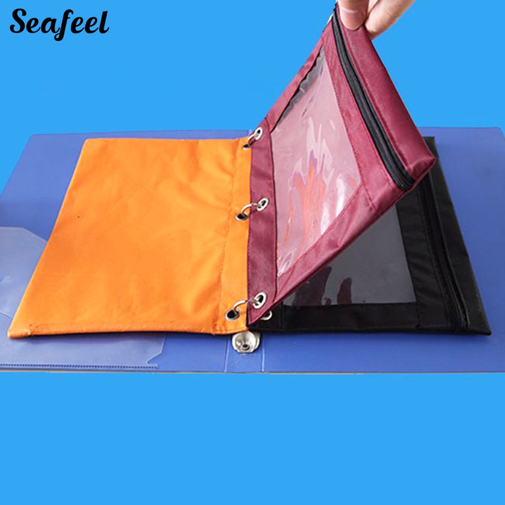 Túi Đựng Bút 3 Lỗ Bằng Vải Oxford Trong Suốt Có Khóa Kéo Tiện Dụng