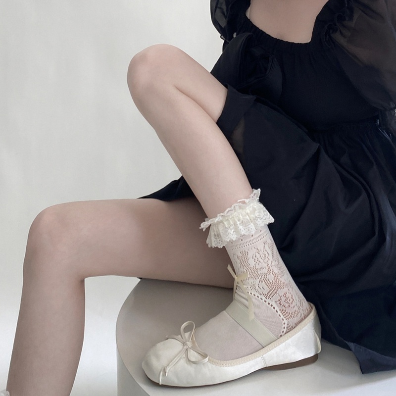 XIXI Đôi Tất Chân Ren Đính Nơ Dễ Thương Cho Nữ