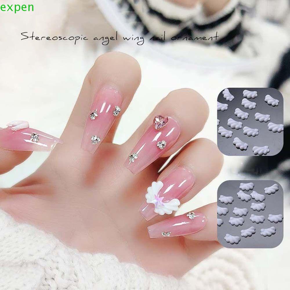 Phụ Kiện Trang Trí Móng Tay Hình Cánh Thiên Thần Bằng Resin Màu Trắng Phong Cách Nhật Bản