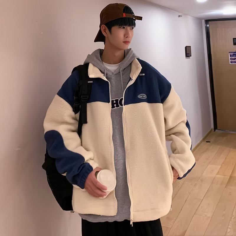 Áo Khoác Cotton Lót Lông Cừu Giữ Ấm Phong Cách Thời Trang Nhật Hàn Cho Nam Giới