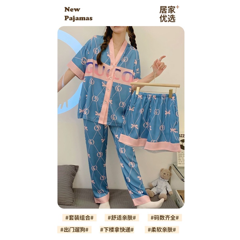Bộ Đồ Ngủ Ngắn Tay Bằng Lụa Mát Thời Trang Mùa Xuân Thu Dành Cho Nữ